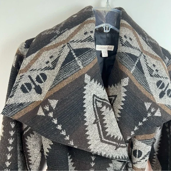Coldwater Creek Southwestern Wool Blanket Wrap Coat Western Equestrian Aztec M - Picture 3 of 12